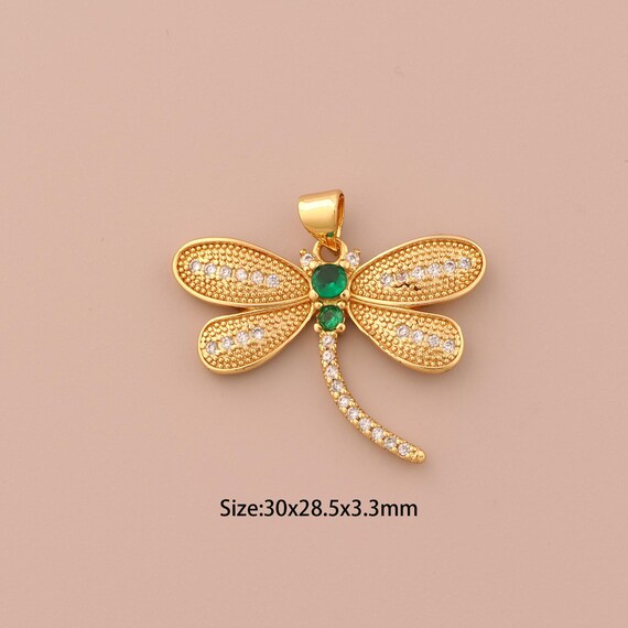18K Gold Dragonfly Charms,CZ Pave Insect Charms Pendants,Dragonfly Charm for DIY Jewelry Making Supply