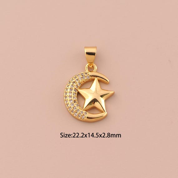 18K Gold Moon Charms,CZ Pave Star Charms Pendants,Celestial Charm for DIY Jewelry Making Supply