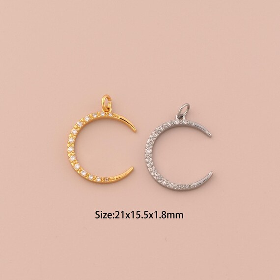 18K Gold Crescent Moon Charms,CZ Pave Celestial Charms Pendants,Moon Charm for DIY Jewelry Making Supply