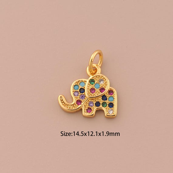 18K Gold Elephant Charms,CZ Pave Animal Charms Pendants,Elephant Charm for DIY Jewelry Making Supply
