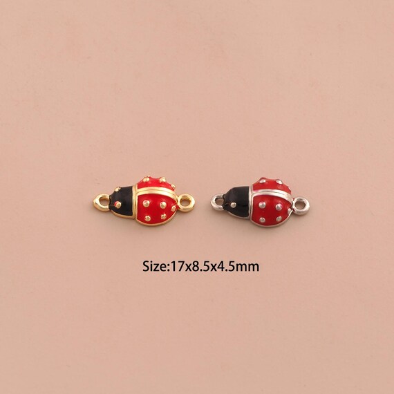 18K Gold Enamel Ladybug Connector,Insect Connector Charms,Ladybug Connector for DIY Jewelry Making Supply