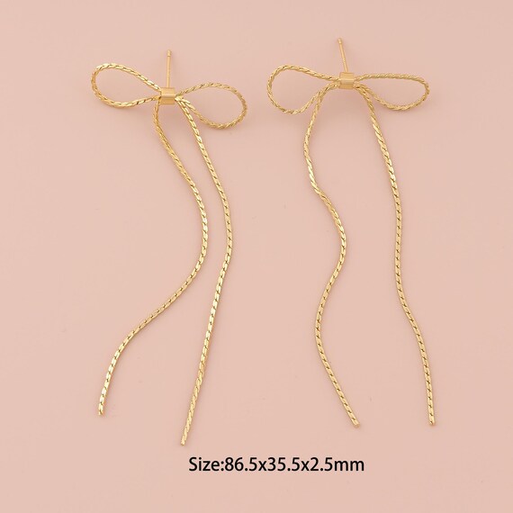 18K Bow Stud Earrings,Tassel Stud Earrings,Drop Stud Earrings,Hypoallergenic Stud Earrings,Gift for Her