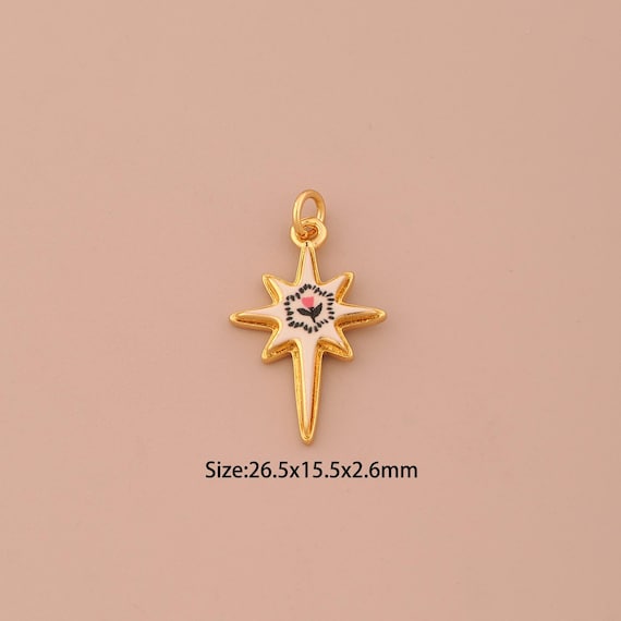 18K Gold Polaris Charms,Enamel Starburst Charms Pendants,Flower Charm for DIY Jewelry Making Supply