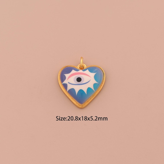 18K Gold Heart Charms,Enamel Evil Eye Charms Pendants,Devil Eye Charm for DIY Jewelry Making Supply