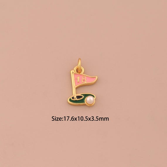 18K Gold Golf Charms,Enamel Sports Charms Pendants,Golf Charm for DIY Jewelry Making Supply