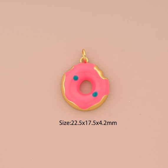 18K Gold Donut Charms,Enamel Donut Charms Pendants,Donut Charm for DIY Jewelry Making Supply