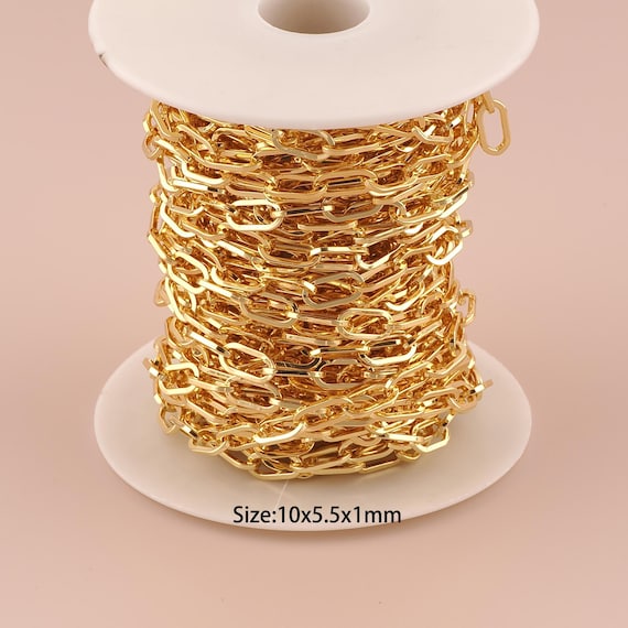 3.28 Feet 18K Gold Paper Clip Chain,Special Chain,Semi-Finished Chain for DIY Jewelry Making Supply