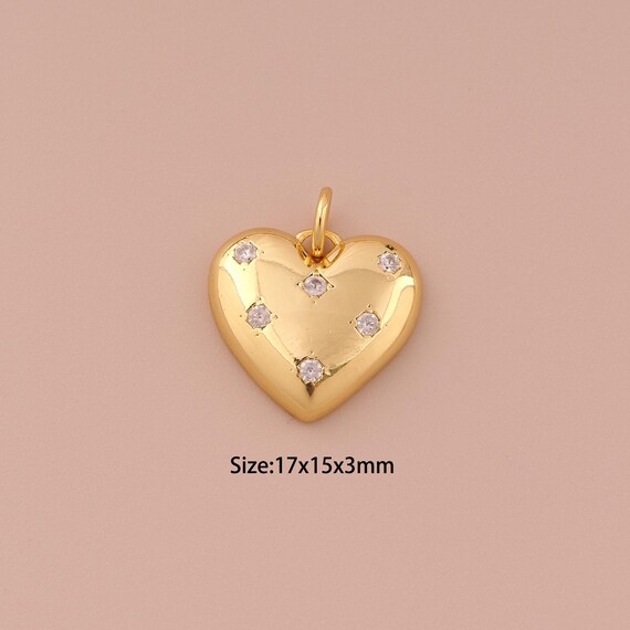 18K Gold Heart Charms,CZ Pave Minimalist Charms Pendants,Heart Charm for DIY Jewelry Making Supply