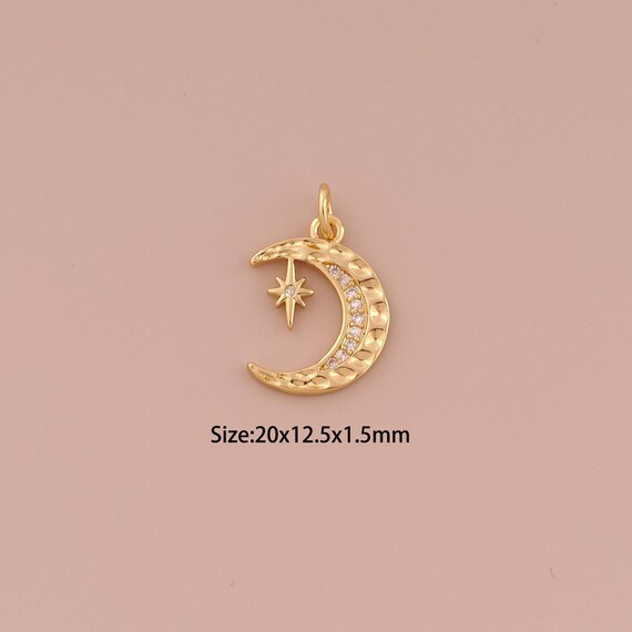 18K Gold Moon Charms,CZ Pave Minimalist Charms Pendants,Star Charm for DIY Jewelry Making Supply