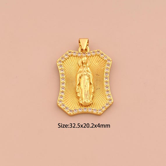 18K Gold Virgin Mary Charms,CZ Pave Religion Charms Pendants,Catholic Charm for DIY Jewelry Making Supply