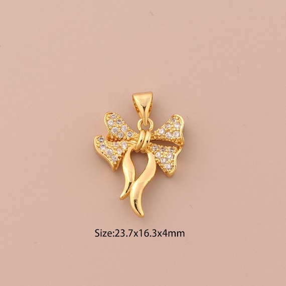 18K Gold Bow Charms,CZ Pave Bow Charms Pendants,Bow Charm for DIY Jewelry Making Supply