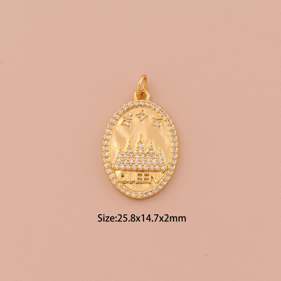 18K Gold Queen Charms,CZ Pave Minimalist Charms Pendants,Castle Charm for DIY Jewelry Making Supply