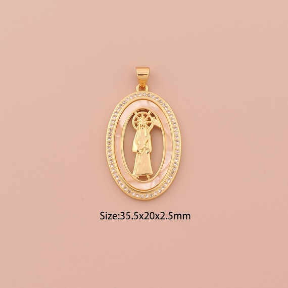18K Gold Santa Muerte Charms,CZ Pave Minimalist Charms Pendants,Santa Muerte Charm for DIY Jewelry Making Supply