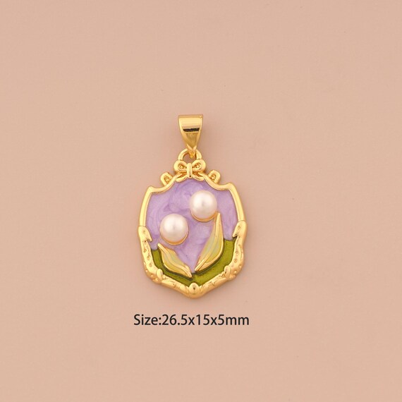 18K Gold Mirror Charms,Leaf Charms Pendants,Enamel Mirror Charm for DIY Jewelry Making Supply