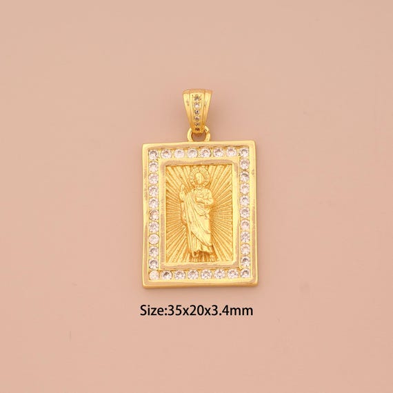 18K Gold St.Juda Charms,CZ Pave Religious Charms Pendants,Saint Jude Charm for DIY Jewelry Making Supply