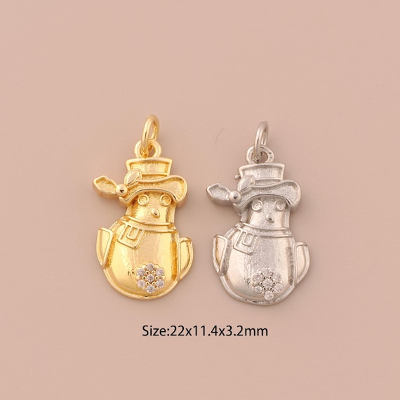 18K Gold Snowman Charms,Snowman Charms Pendants,Snowman Charm for DIY Jewelry Making Supply