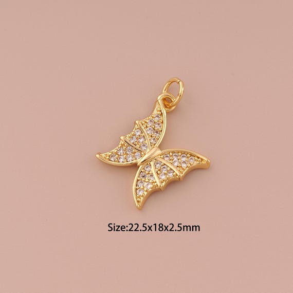 18K Gold Butterfly Charms,CZ Pave Minimalist Charms Pendants,Butterfly Charm for DIY Jewelry Making Supply