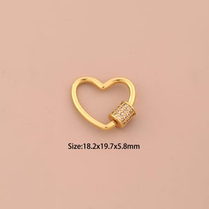 18K Gold Carabiner Clasp,Screw Clasp,CZ Pave Heart Clasp for DIY Jewelry Making Supply