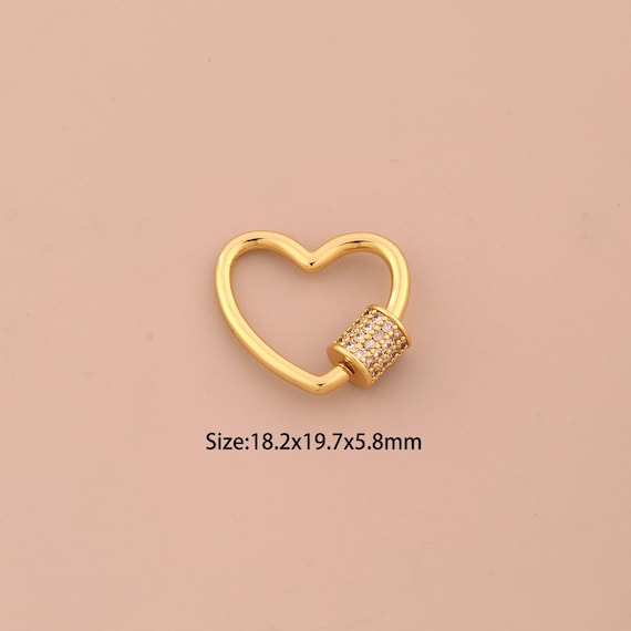 18K Gold Carabiner Clasp,Screw Clasp,CZ Pave Heart Clasp for DIY Jewelry Making Supply