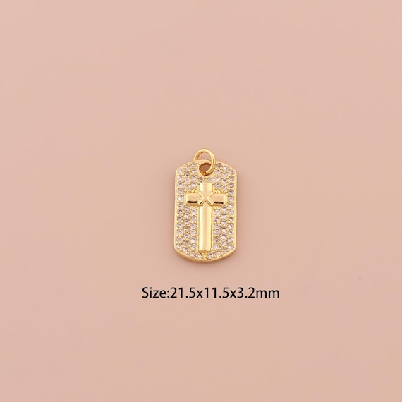 18K Gold Cross Charms,CZ Pave Minimalist Charms Pendants,Christian Charm for DIY Jewelry Making Supply