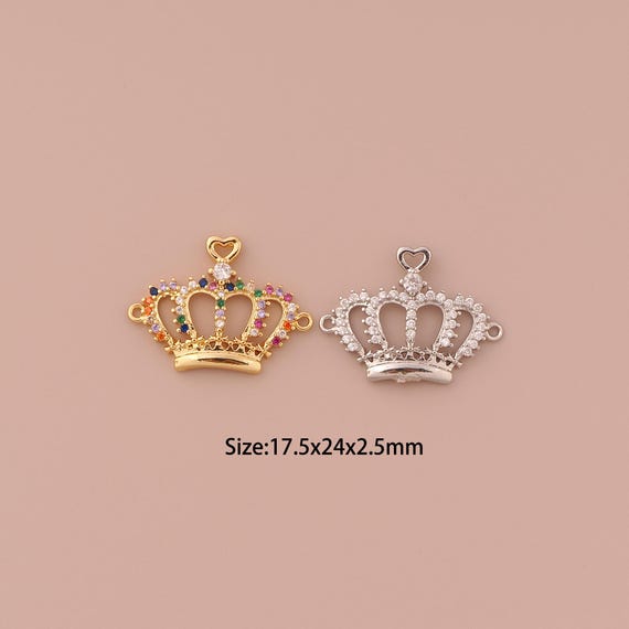 18K Gold Crown Connector,CZ Pave Minimalist Connector Charms,Crown Connector for DIY Jewelry Making Supply