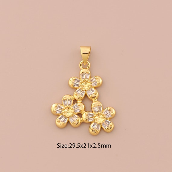18K Gold Flower Charms,CZ Pave Plant Charms Pendants,Flower Charm for DIY Jewelry Making Supply