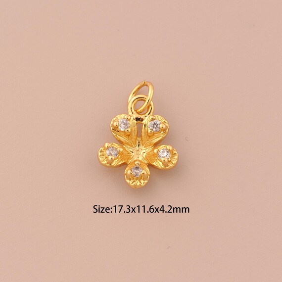 18K Gold Flower Charms,CZ Pave Plant Charms Pendants,Flower Charm for DIY Jewelry Making Supply