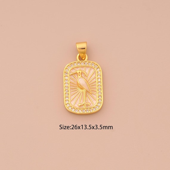 18K Gold Flamingo Charms,CZ Pave Flamingo Charms Pendants,Enamel Flamingo Charm for DIY Jewelry Making Supply