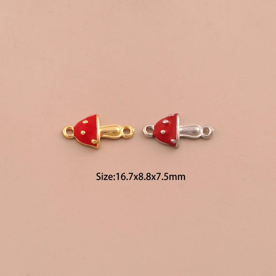 18K Gold Enamel Mushroom Connector,Mushroom Connector Charms,Mushroom Connector for DIY Jewelry Making Supply