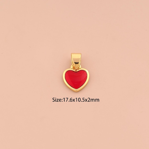 18K Gold Heart Charms,Enamel Love Charms Pendants,Heart Charm for DIY Jewelry Making Supply