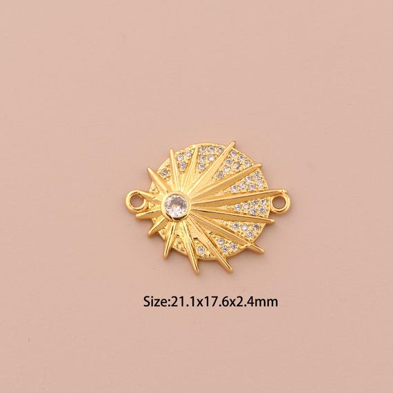18K Gold Sun Connector,CZ Pave Round Connector Charms,Celestial Connector for DIY Jewelry Making Supply