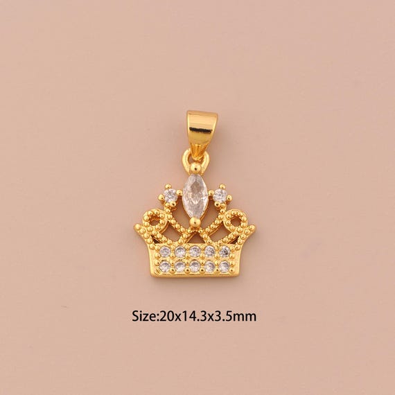 18K Gold Crown Charms,CZ Pave Crown Charms Pendants,Crown Charm for DIY Jewelry Making Supply
