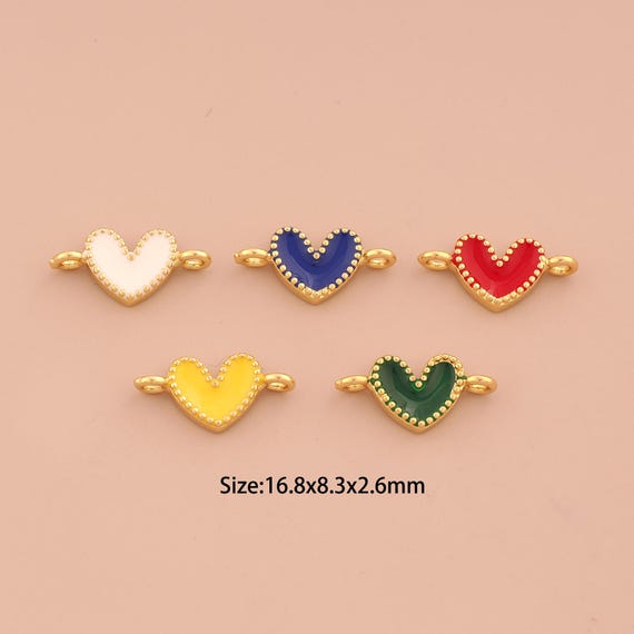 18K Gold Heart Connector,Enamel Love Connector Charms,Heart Connector for DIY Jewelry Making Supply