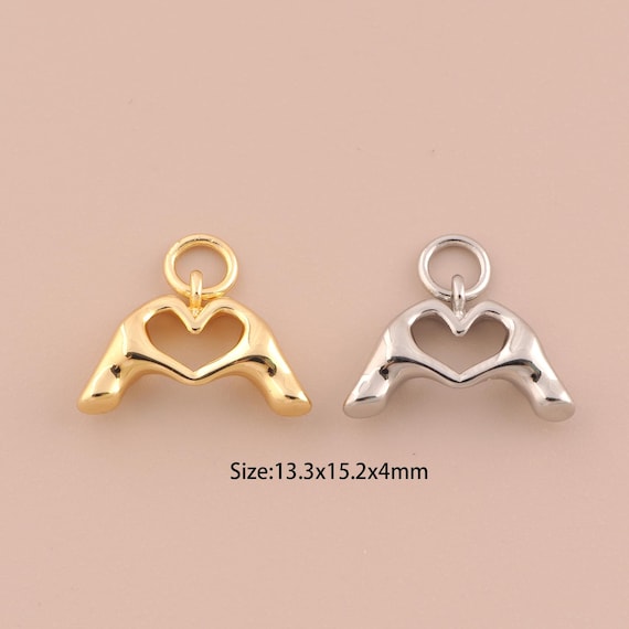 18K Gold Gesture Charms,Heart Charms Pendants,Heart Charm for DIY Jewelry Making Supply