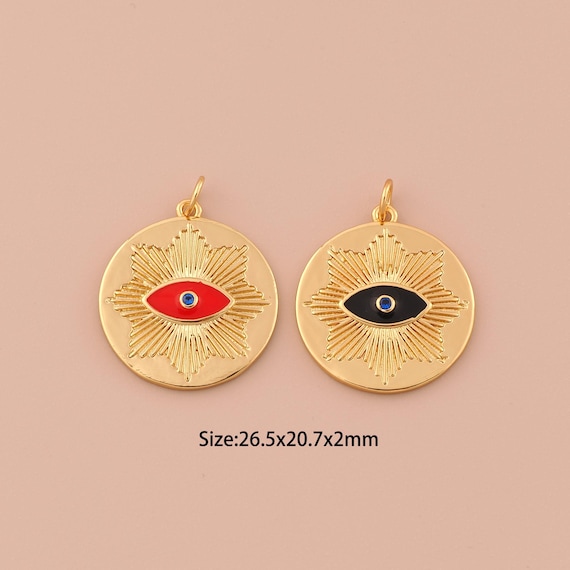 18K Gold Evil Eye Charms,Minimalist Charms Pendants,Enamel Devil Eye Charm for DIY Jewelry Making Supply