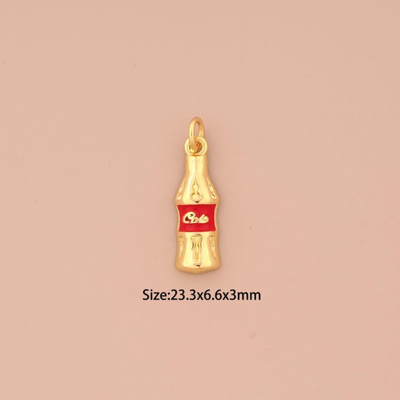 18K Gold Coke Bottle Charms,Enamel Beverage Charms Pendants,Coke Bottle Charm for DIY Jewelry Making Supply