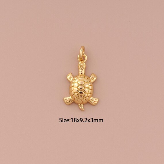 18K Gold Turtle Charms,Minimalist Charms Pendants,Turtle Charm for DIY Jewelry Making Supply