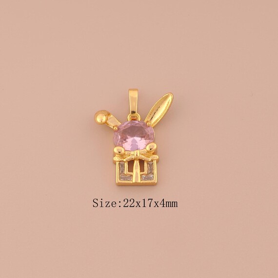 18K Gold Rabbit Charms,CZ Pave Animal Charms Pendants,Rabbit Charm for DIY Jewelry Making Supply