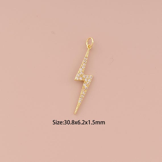 18K Gold Lightning Charms,CZ Pave Minimalist Charms Pendants,Lightning Charm for DIY Jewelry Making Supply