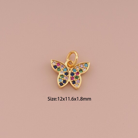 18K Gold Butterfly Charms,CZ Pave Minimalist Charms Pendants,Butterfly Charm for DIY Jewelry Making Supply