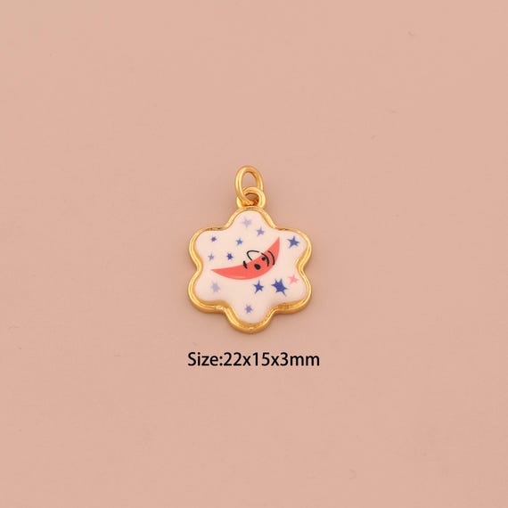 18K Gold David Star Charms,Enamel Jewish Star Charms Pendants,Moon Star Charm for DIY Jewelry Making Supply