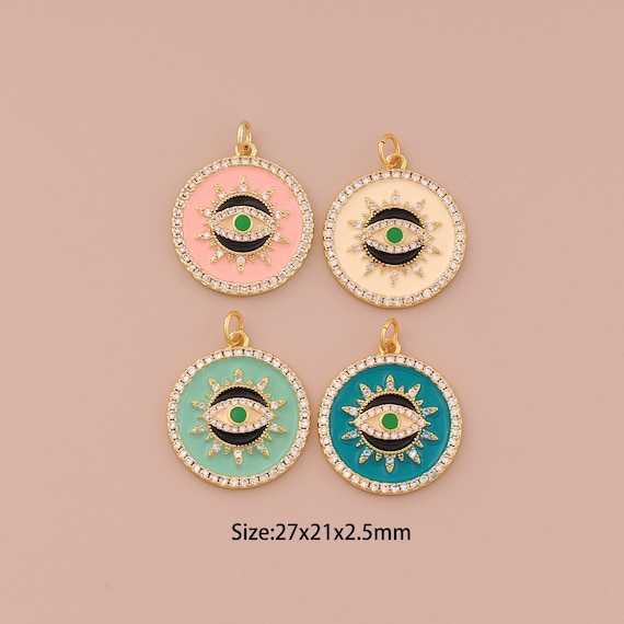 18K Gold Evil Eye Charms,CZ Pave Minimalist Charms Pendants,Enamel Devil Eye Charm for DIY Jewelry Making Supply