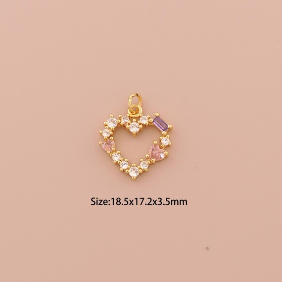 18K Gold Heart Charms,CZ Pave Minimalist Charms Pendants,Heart Charm for DIY Jewelry Making Supply