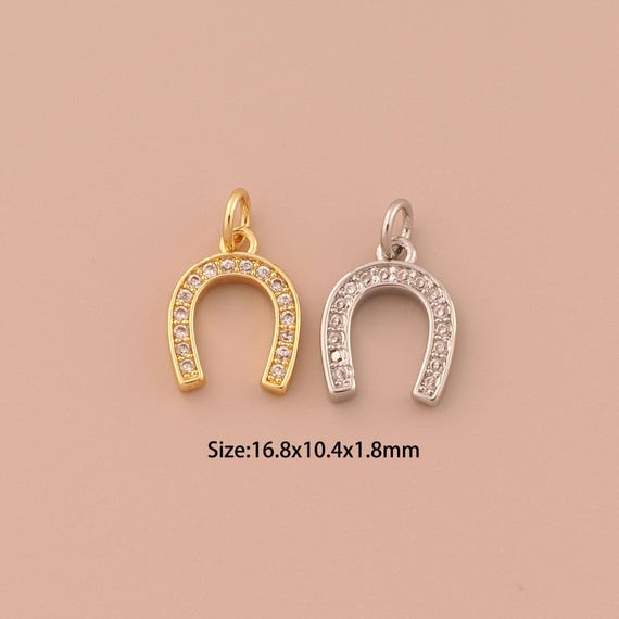 18K Gold U Charms,CZ Pave Minimalist Charms Pendants,U Charm for DIY Jewelry Making Supply