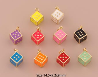 18K Gold Dice Charms,Enamel Minimalist Charms Pendants,Heart Charm for DIY Jewelry Making Supply