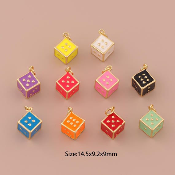 18K Gold Dice Charms,Enamel Minimalist Charms Pendants,Heart Charm for DIY Jewelry Making Supply