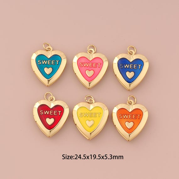 18K Gold Heart Charms,Enamel Minimalist Charms Pendants,Photo Frame Charm for DIY Jewelry Making Supply
