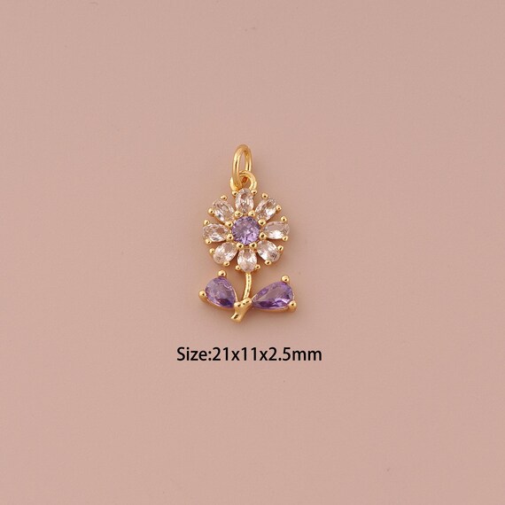 18K Gold Flower Charms,CZ Pave Minimalist Charms Pendants,Flower Charm for DIY Jewelry Making Supply