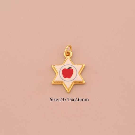 18K Gold David Star Charms,Enamel Jewish Star Charms Pendants,Apple Charm for DIY Jewelry Making Supply