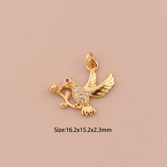 18K Gold Bird Charms,CZ Pave Animal Charms Pendants,Bird Charm for DIY Jewelry Making Supply